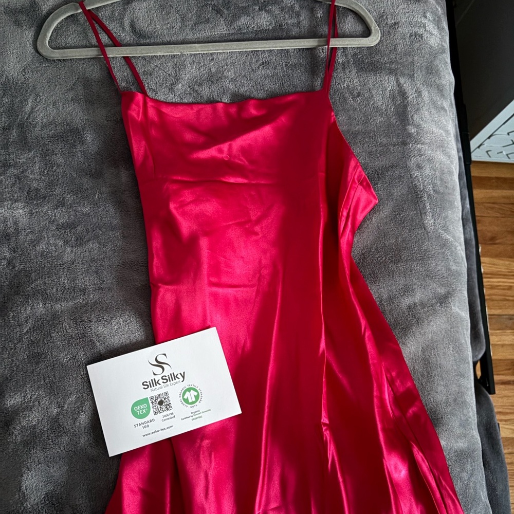 Silk Silky Red 100% Mulberry Silk Midi Dress